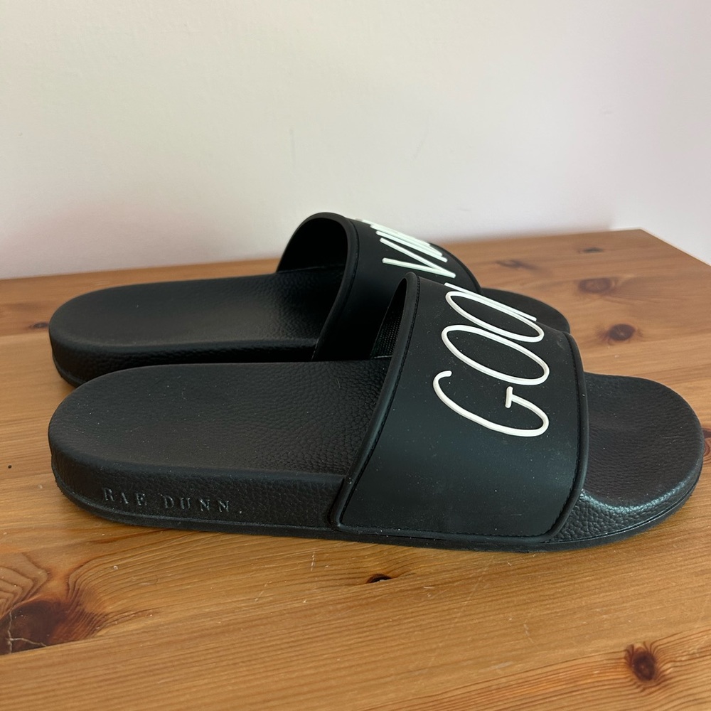 Rae Dunn Black Good Vibes Slide Sandals - Picture 14 of 15